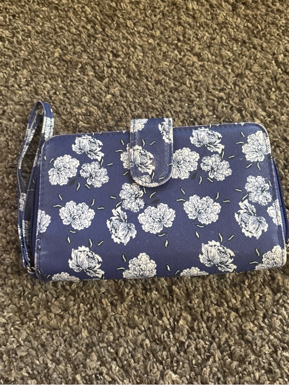 Blue Floral Wristlet Wallet for Women